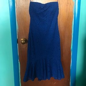 Strapless blue rose lace dress